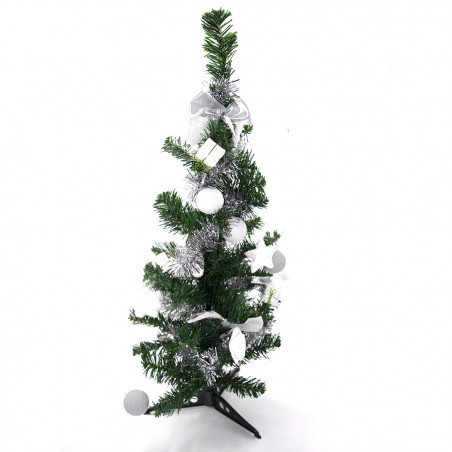 343636 Árbol de Navidad de mesa verde y gris 60H cm con adornos en ramas