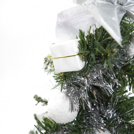 343636 Árbol de Navidad de mesa verde y gris 60H cm con adornos en ramas