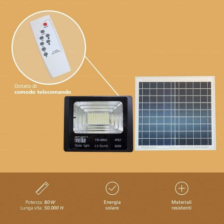 Luz led con carga solar 60W impermeable IP67 FB-8860 6500K luz fría