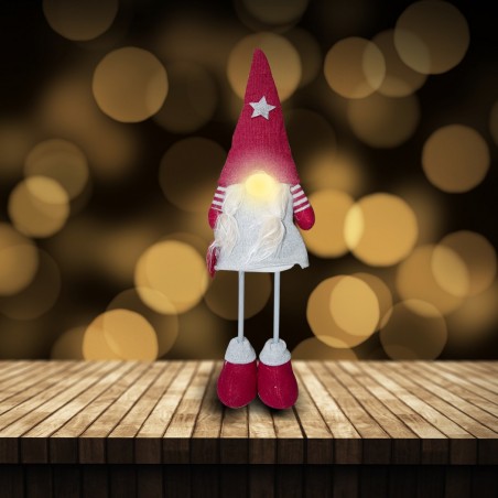 368006 Gnomo de poliéster 50hcm decoración navidad con vestido rojo y luz