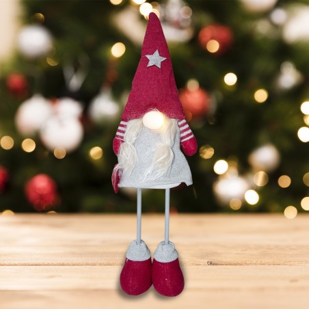 368006 Gnomo de poliéster 50hcm decoración navidad con vestido rojo y luz