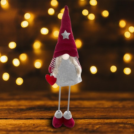 368008 Gnomo de poliéster 75hcm decoración navidad con vestido rojo y luz