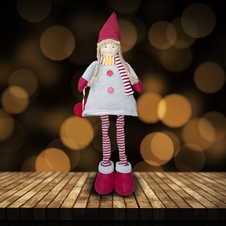 368007 Muñeca de poliéster 75h cm vestido de Navidad rojo y luz en la bufanda