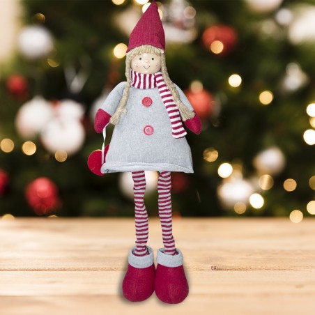 368007 Muñeca de poliéster 75h cm vestido de Navidad rojo y luz en la bufanda