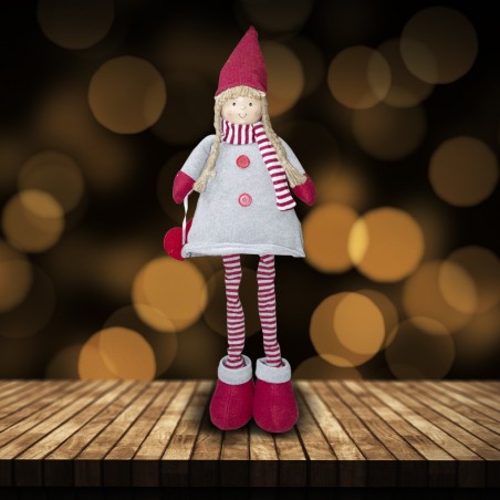 368007 Muñeca de poliéster 75h cm vestido de Navidad rojo y luz en la bufanda