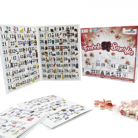 423192 Tombola smorfia napoletana con 90 números de madera y 48 cartones