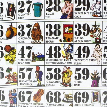 423192 Tombola smorfia napoletana con 90 números de madera y 48 cartones