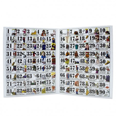 423192 Tombola smorfia napoletana con 90 números de madera y 48 cartones