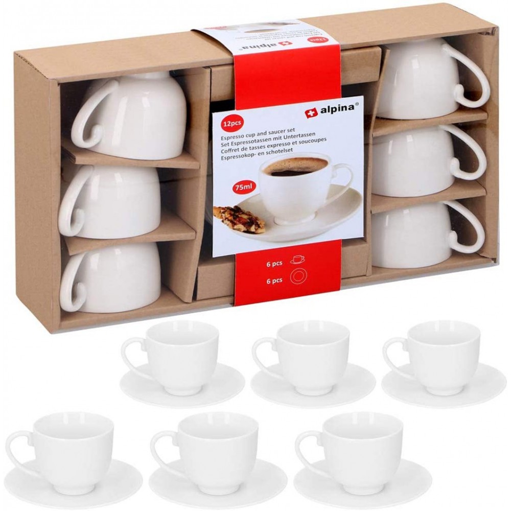853581 Juego de 12 tazas y platillos para café expreso 75 ml en porcelana
