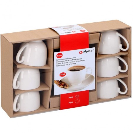 853581 Juego de 12 tazas y platillos para café expreso 75 ml en porcelana