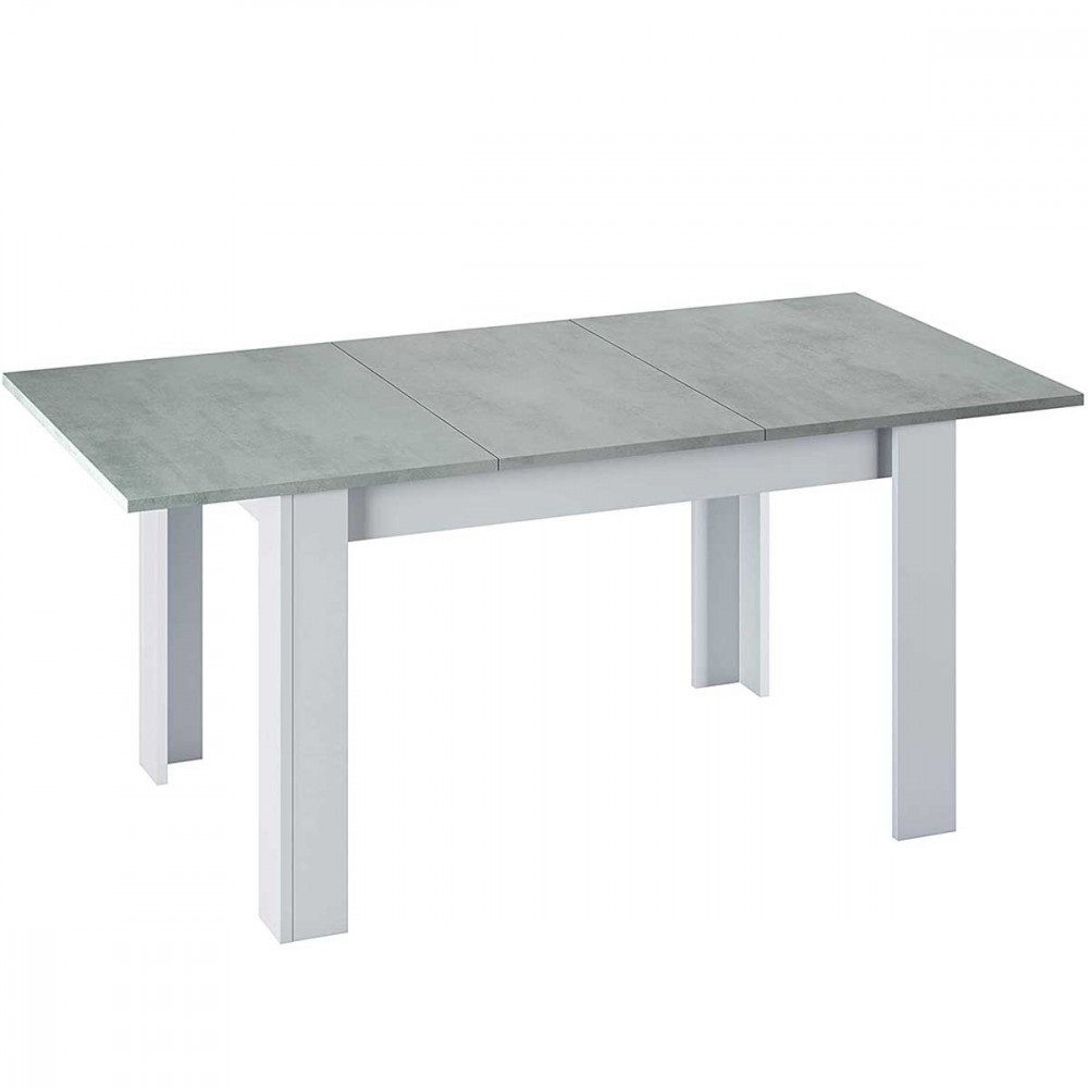 Mesa extensible hasta 190cm KENDRA en madera blanca y tapa de hormigón 140x90 cm