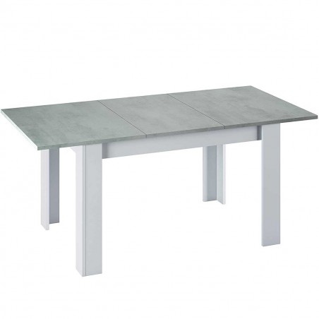 Mesa extensible hasta 190cm KENDRA en madera blanca y tapa de hormigón 140x90 cm