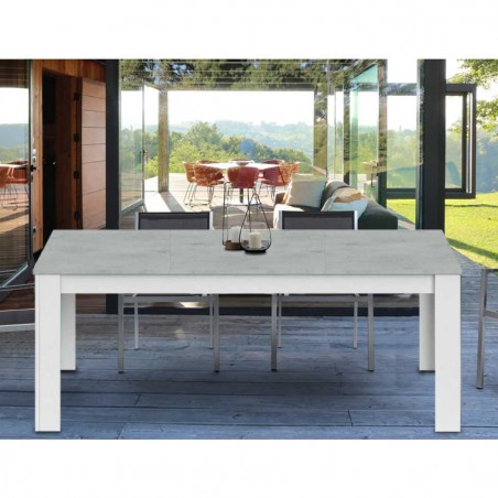 Mesa extensible hasta 190cm KENDRA en madera blanca y tapa de hormigón 140x90 cm