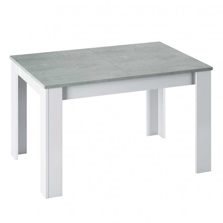 Mesa extensible hasta 190cm KENDRA en madera blanca y tapa de hormigón 140x90 cm