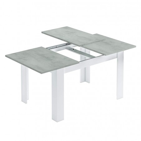 Mesa extensible hasta 190cm KENDRA en madera blanca y tapa de hormigón 140x90 cm