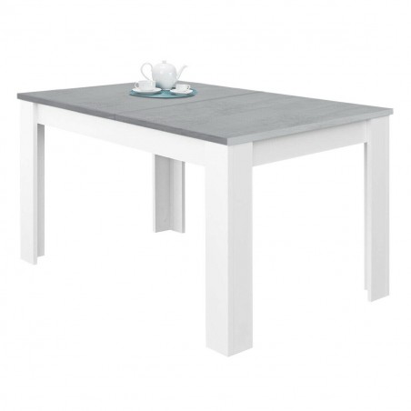 Mesa extensible hasta 190cm KENDRA en madera blanca y tapa de hormigón 140x90 cm