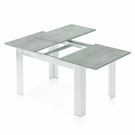 Mesa extensible hasta 190cm KENDRA en madera blanca y tapa de hormigón 140x90 cm
