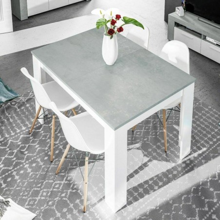 Mesa extensible hasta 190cm KENDRA en madera blanca y tapa de hormigón 140x90 cm