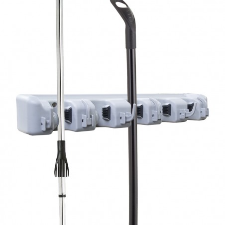 126654 Porta escoba de plástico 6 ganchos ahorra espacio para garaje o cocina