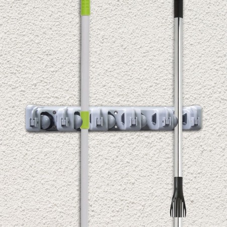 126654 Porta escoba de plástico 6 ganchos ahorra espacio para garaje o cocina