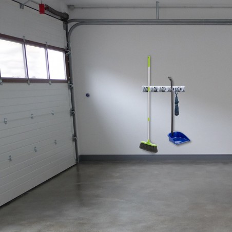 126654 Porta escoba de plástico 6 ganchos ahorra espacio para garaje o cocina