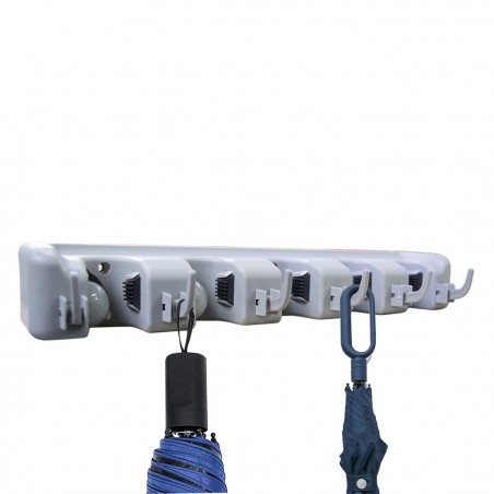 126654 Porta escoba de plástico 6 ganchos ahorra espacio para garaje o cocina