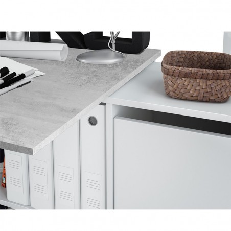 265964 Escritorio con librería integrada de esquina con cajones BLANCO y CEMENTO