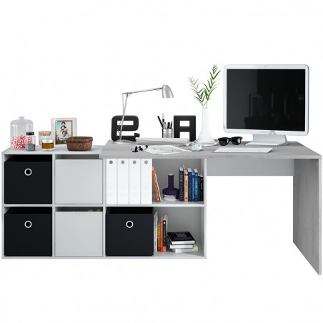 265964 Escritorio con librería integrada de esquina con cajones BLANCO y CEMENTO