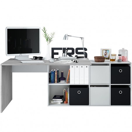 265964 Escritorio con librería integrada de esquina con cajones BLANCO y CEMENTO