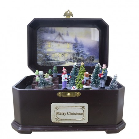 361009 Caja navideña carrusel movimiento luces y música 23x14x14 cm Navidad