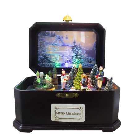 361009 Caja navideña carrusel movimiento luces y música 23x14x14 cm Navidad