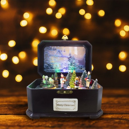 361009 Caja navideña carrusel movimiento luces y música 23x14x14 cm Navidad