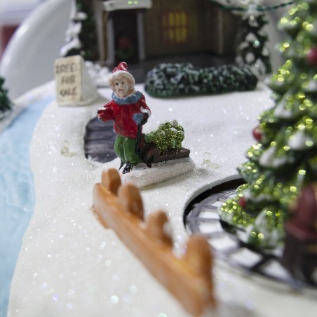 361003 Decoración pueblo navideño ÁRBOLES movimiento luces y música 28x18x18 cm