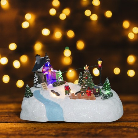 361003 Decoración pueblo navideño ÁRBOLES movimiento luces y música 28x18x18 cm