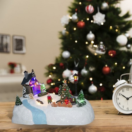 361003 Decoración pueblo navideño ÁRBOLES movimiento luces y música 28x18x18 cm