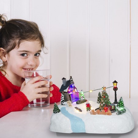 361003 Decoración pueblo navideño ÁRBOLES movimiento luces y música 28x18x18 cm