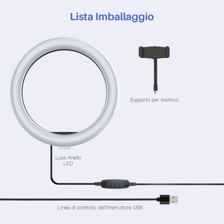 187141 Lámpara anillo de luz LED de 30 cm, faro selfie con trípode potenciómetro