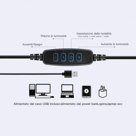 87134 Lámpara anillo de luz LED de 26 cm con intensidad de color múltiple
