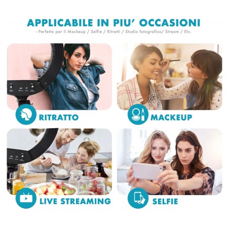 187165 Lámpara anillo de luz LED de 45cm con con trípode y potenciómetro