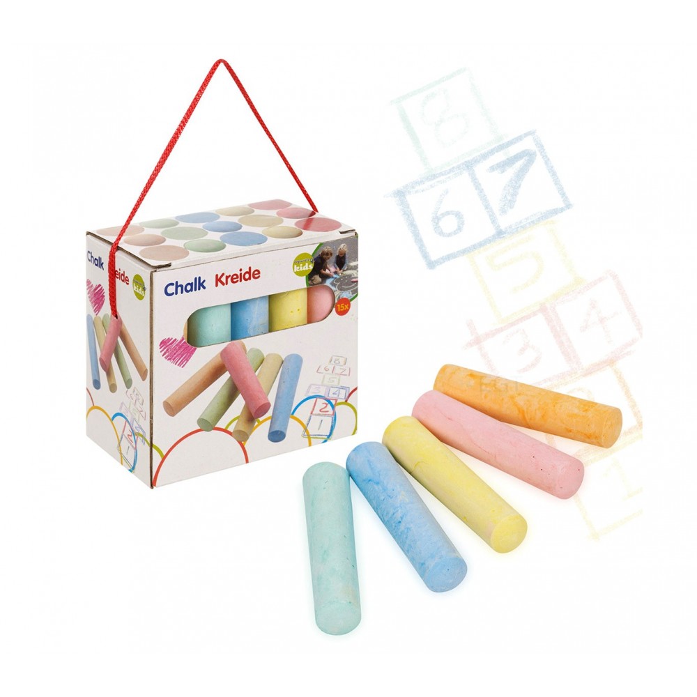 90726 Pack de 15 tizas de colores MAXI 10cm para dibujos en pizarra o suelo