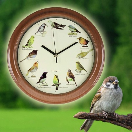 793151 Reloj de pared redondo de 33 cm con sonidos de pájaros realistas
