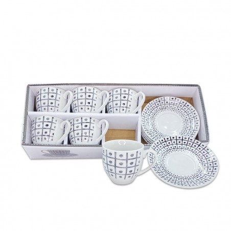 270044 Juego de 6 tazas de café con platillo mod. TRIS en porcelana blanca
