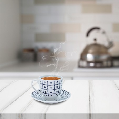 270044 Juego de 6 tazas de café con platillo mod. TRIS en porcelana blanca