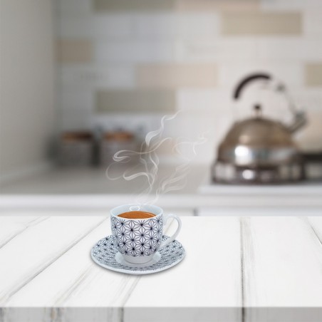 270052 Juego de 6 tazas de café con platillo  mod. ASTRO en porcelana blanca