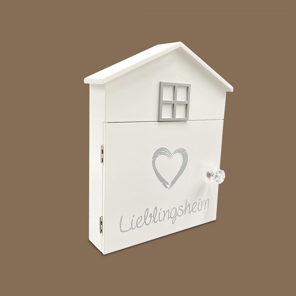Casita para las llaves en madera blanca 24 x 6 x 29,5 cm con ganchos