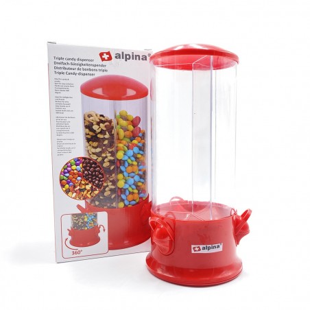 113418 Dispensador de caramelos ALPINA con base giratoria 360° 3 compartimentos