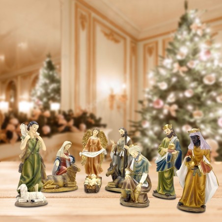 277948 Pesebre navideño con 7 personajes de resina - Decoración navideña