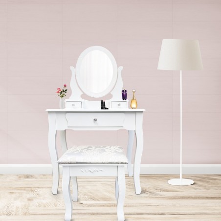 398004 Tocador con taburete y espejo mueble tocador para maquillaje 3 cajones
