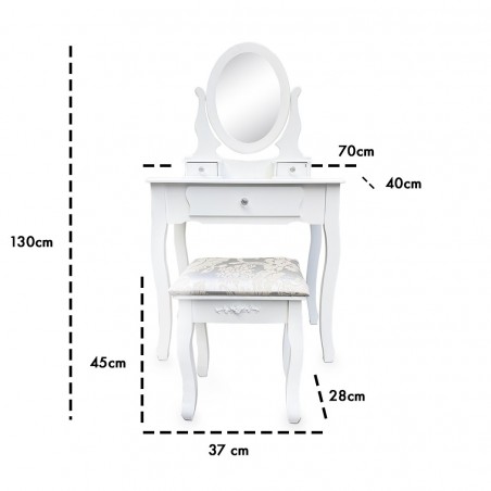 398004 Tocador con taburete y espejo mueble tocador para maquillaje 3 cajones
