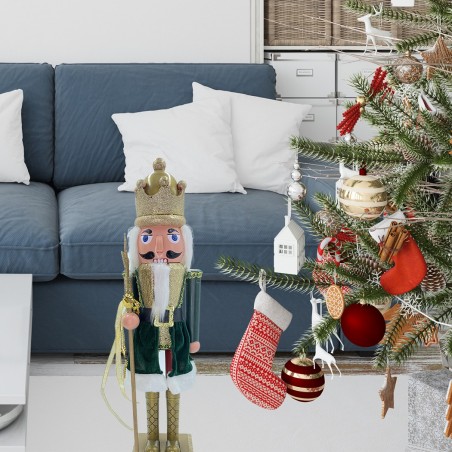 392002 Soldado cascanueces 60h cm con cetro decoración navideña VERDE